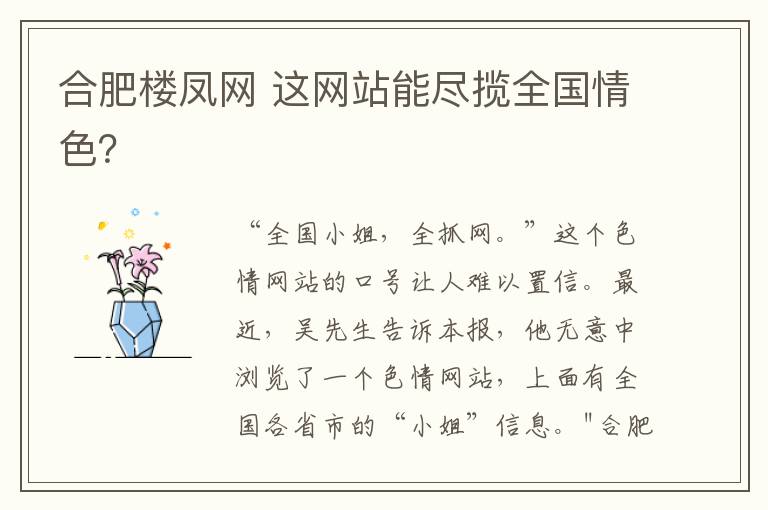 合肥楼凤网 这网站能尽揽全国情色?