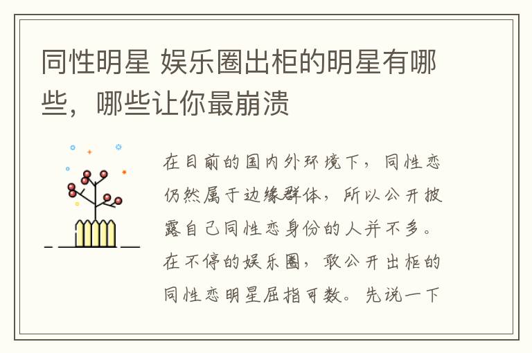 同性明星 娱乐圈出柜的明星有哪些,哪些让你最崩溃