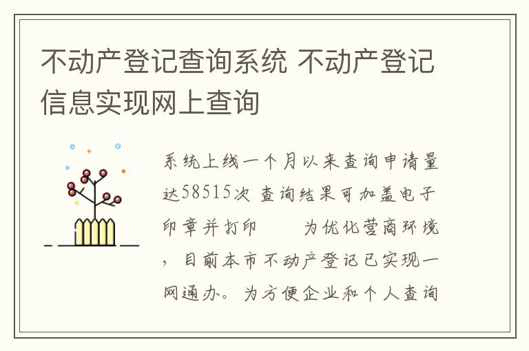 不动产登记查询系统 不动产登记信息实现网上查询