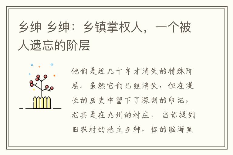 乡绅 乡绅:乡镇掌权人,一个被人遗忘的阶层