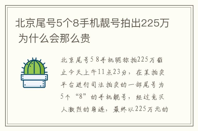 北京尾号5个8手机靓号拍出225万 为什么会那么贵