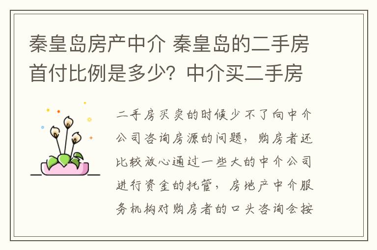 秦皇岛房产中介 秦皇岛的二手房首付比例是多少？中介买二手房交费