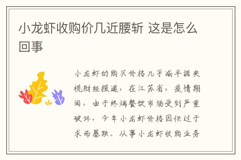 小龙虾收购价几近腰斩 这是怎么回事