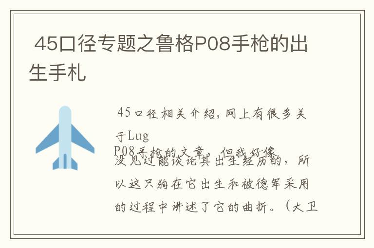 45口径专题之鲁格P08手枪的出生手札