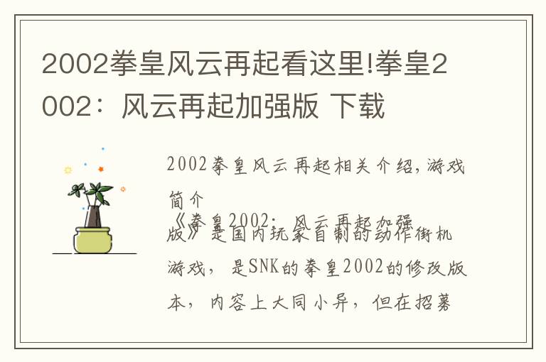 2002拳皇风云再起看这里!拳皇2002：风云再起加强版 下载