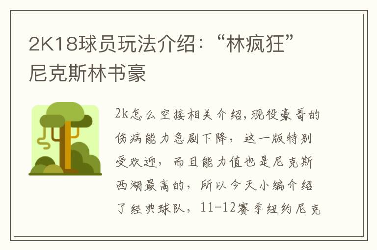 2K18球员玩法介绍:“林疯狂”尼克斯林书豪