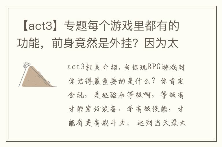 【act3】专题每个游戏里都有的功能,前身竟然是外挂?因为太经典而被保留