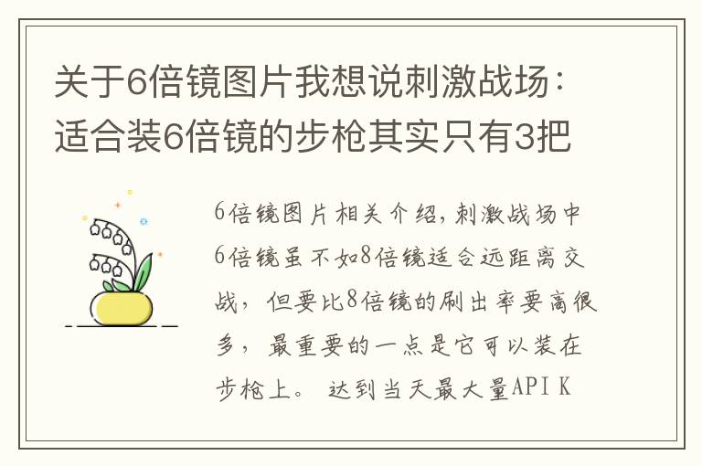 关于6倍镜图片我想说刺激战场:适合装6倍镜的步枪其实只有3把,压不住枪不是你的错