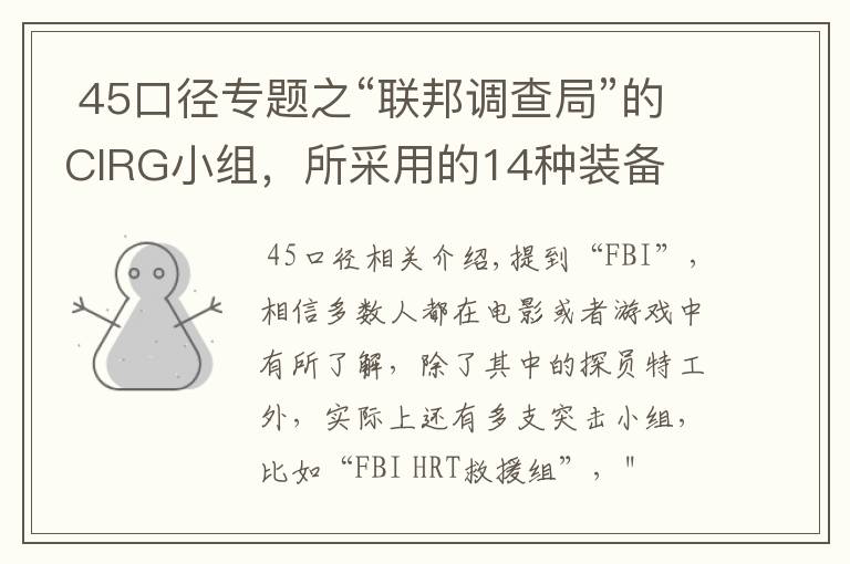 45口径专题之“联邦调查局”的CIRG小组,所采用的14种装备