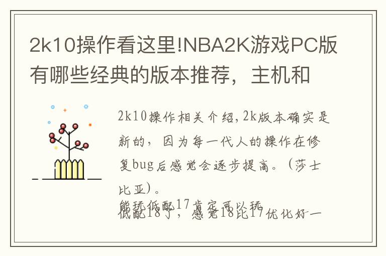 2k10操作看这里!NBA2K游戏PC版有哪些经典的版本推荐,主机和PC版玩2K区别大吗?