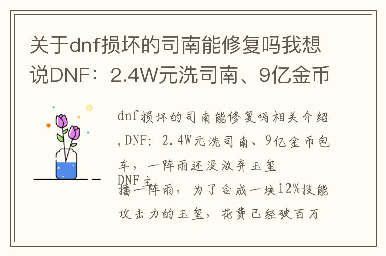 关于dnf损坏的司南能修复吗我想说DNF:2.4W元洗司南、9亿金币包车,一阵雨还没放弃玉玺