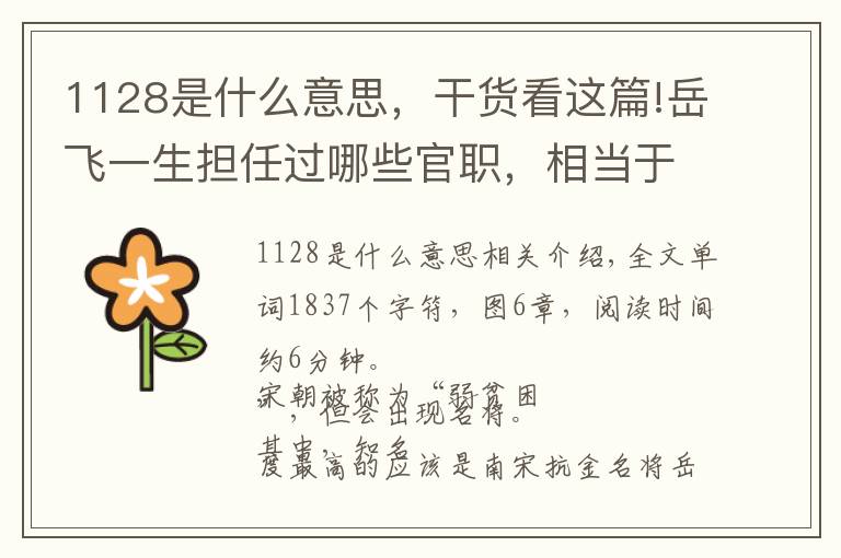 1128是什么意思,干货看这篇!岳飞一生担任过哪些官职,相当于现在什么职务?