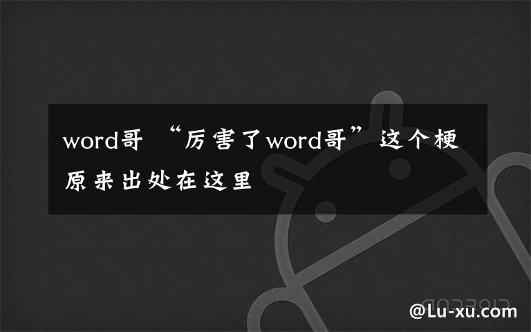 word哥 “厉害了word哥”这个梗原来出处在这里