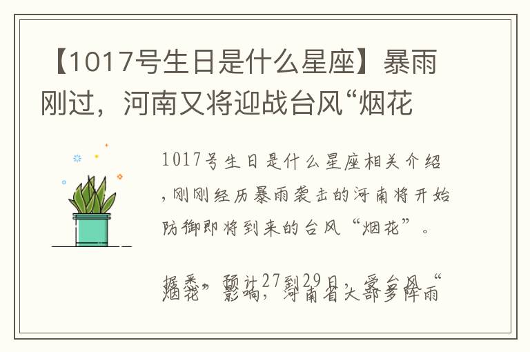 【1017号生日是什么星座】暴雨刚过,河南又将迎战台风“烟花”