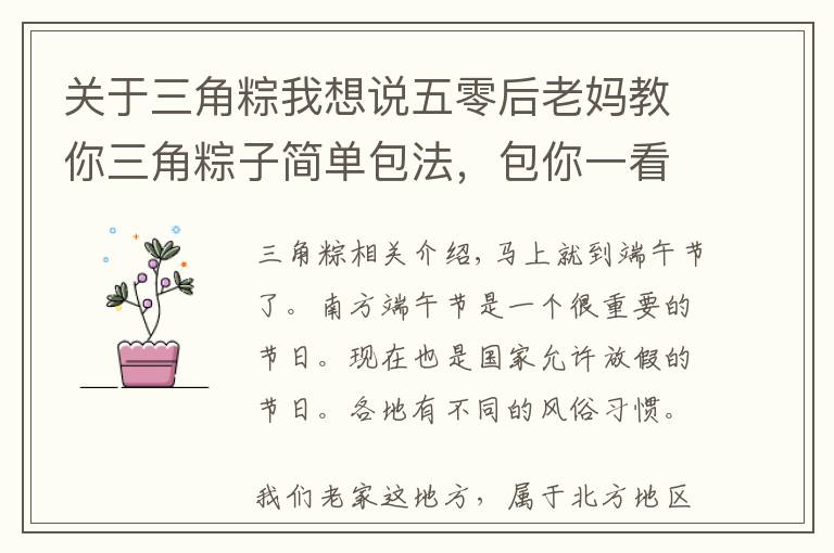 关于三角粽我想说五零后老妈教你三角粽子简单包法,包你一看即会,口感香甜软糯