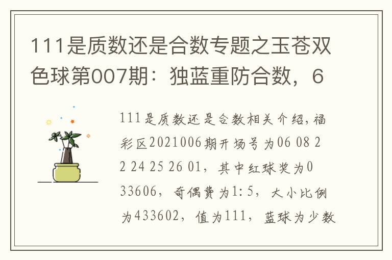 111是质数还是合数专题之玉苍双色球第007期:独蓝重防合数,6+1十倍单挑号码09