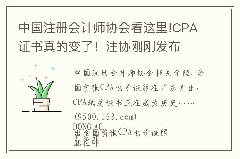 中国注册会计师协会看这里!CPA证书真的变了!注协刚刚发布