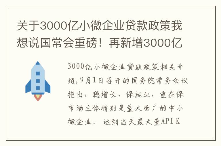 关于3000亿小微企业贷款政策我想说国常会重磅!再新增3000亿元支小再贷款额度,发挥专项债作用带动扩大有效投资