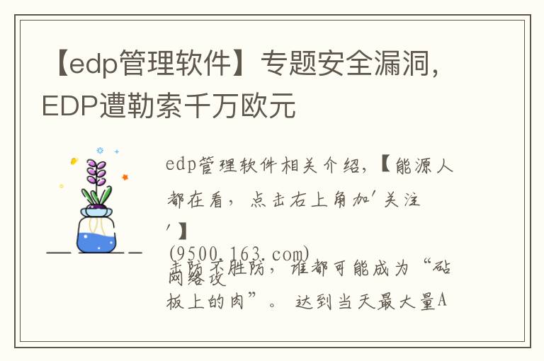 【edp管理软件】专题安全漏洞,EDP遭勒索千万欧元