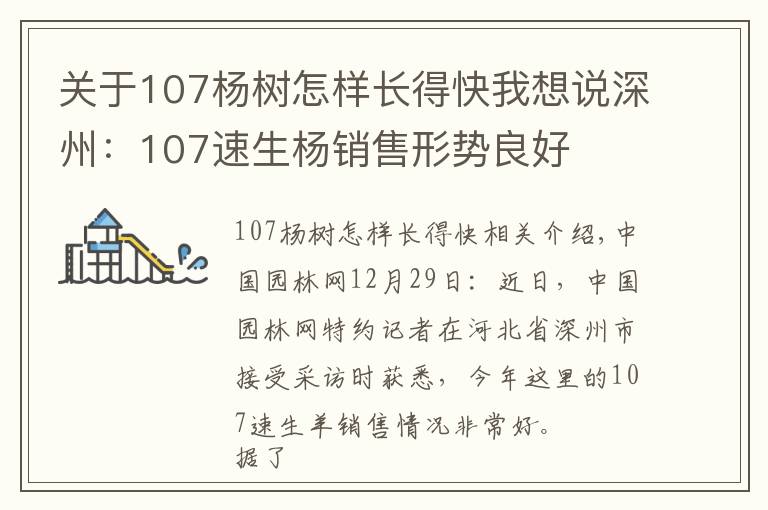 关于107杨树怎样长得快我想说深州:107速生杨销售形势良好