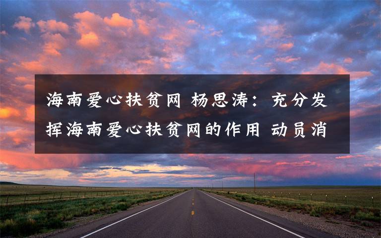 海南爱心扶贫网 杨思涛:充分发挥海南爱心扶贫网的作用 动员消费者购买扶贫产品