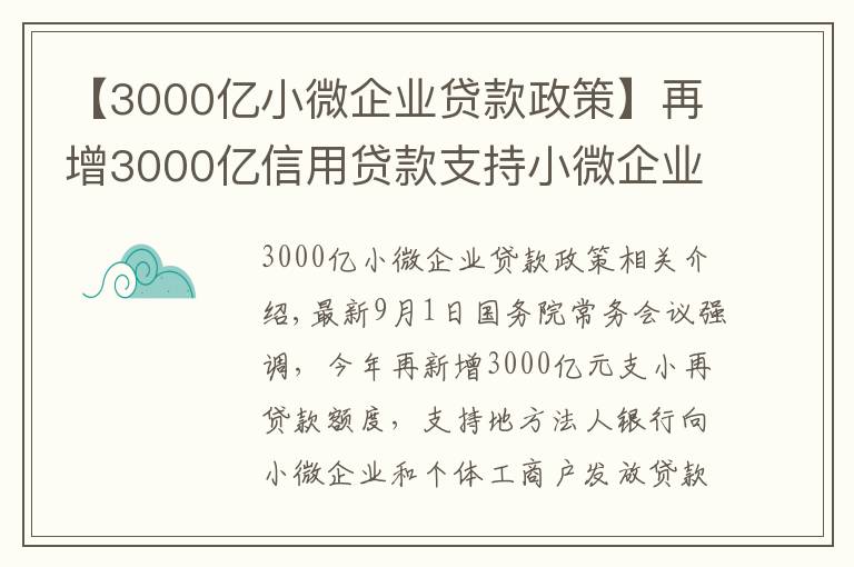 【3000亿小微企业贷款政策】再增3000亿信用贷款支持小微企业,政策来了您准备好了吗