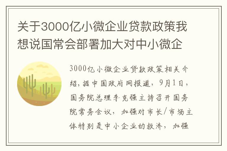 关于3000亿小微企业贷款政策我想说国常会部署加大对中小微企业支持力度，再新增3000亿元支小再贷款额度