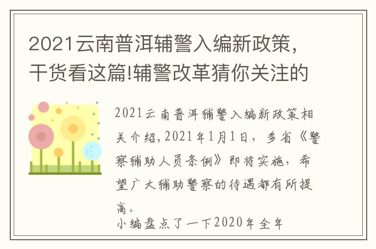2021云南普洱辅警入编新政策,干货看这篇!辅警改革猜你关注的还是福利待遇