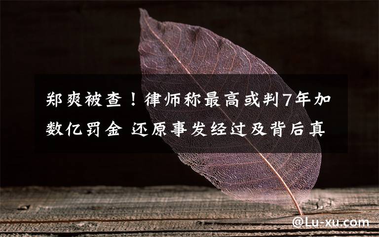 郑爽被查!律师称最高或判7年加数亿罚金 还原事发经过及背后真相!