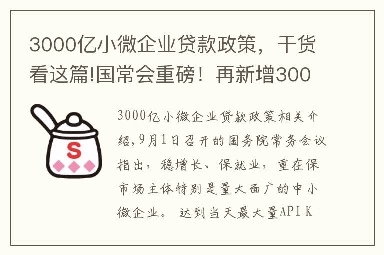 3000亿小微企业贷款政策,干货看这篇!国常会重磅!再新增3000亿元支小再贷款额度,发挥专项债作用带动扩大有效投资
