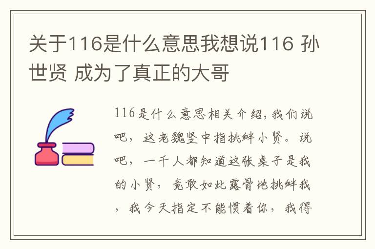 关于116是什么意思我想说116 孙世贤 成为了真正的大哥