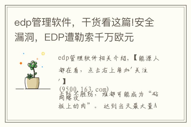 edp管理软件,干货看这篇!安全漏洞,EDP遭勒索千万欧元