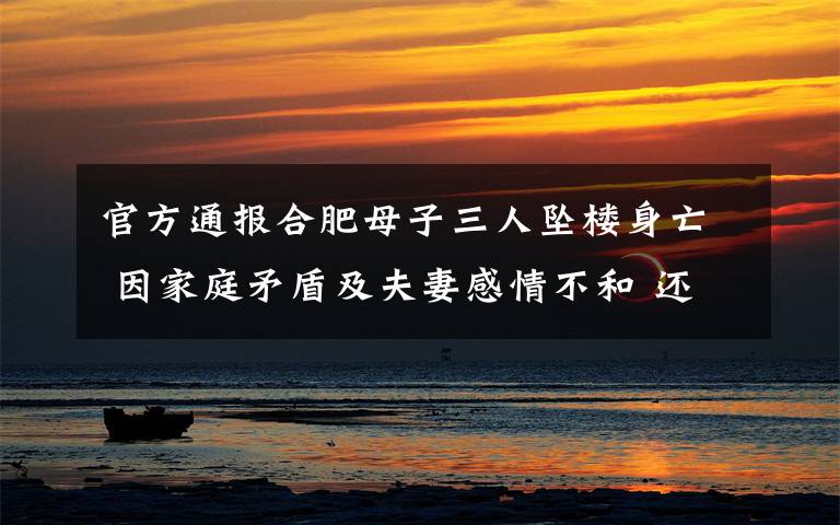 官方通报合肥母子三人坠楼身亡 因家庭矛盾及夫妻感情不和 还原事发经过及背后原因！
