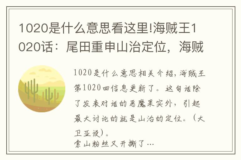 1020是什么意思看这里!海贼王1020话:尾田重申山治定位,海贼王的双翼,粉丝却不买账