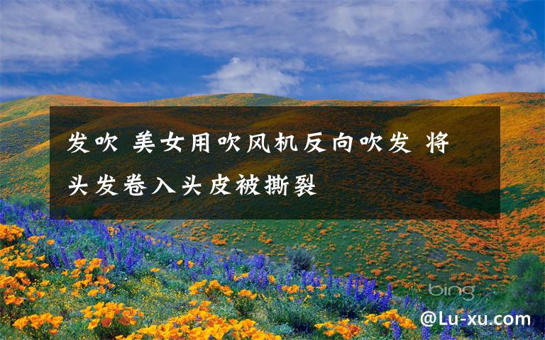 发吹 美女用吹风机反向吹发 将头发卷入头皮被撕裂