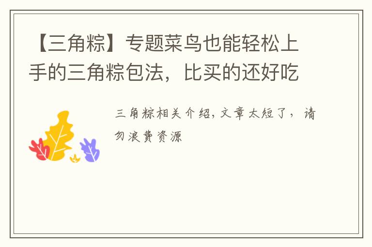 【三角粽】专题菜鸟也能轻松上手的三角粽包法,比买的还好吃,油而不腻糯而不粘