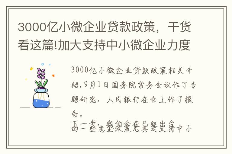 3000亿小微企业贷款政策,干货看这篇!加大支持中小微企业力度 人民银行:新增3000亿元支小再贷款额度