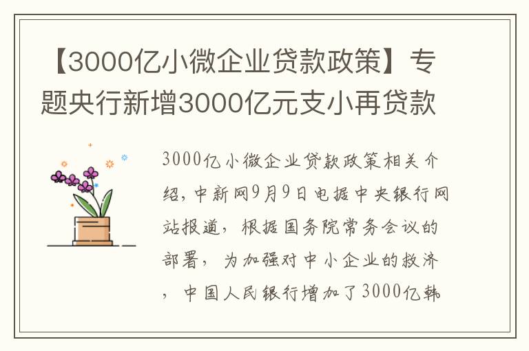 【3000亿小微企业贷款政策】专题央行新增3000亿元支小再贷款额度 加大对中小微企业纾困帮扶力度