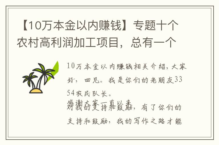 【10万本金以内赚钱】专题十个农村高利润加工项目,总有一个适合你,想赚的快来学