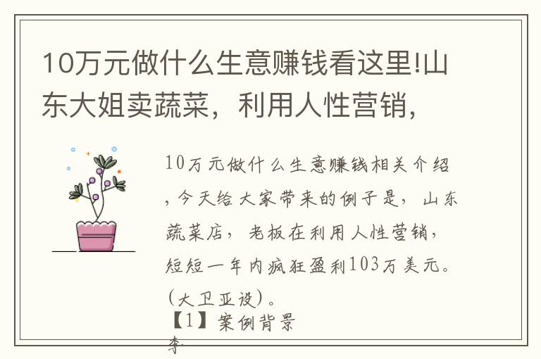 10万元做什么生意赚钱看这里!山东大姐卖蔬菜，利用人性营销，一年狂赚103万，生意人都来学学