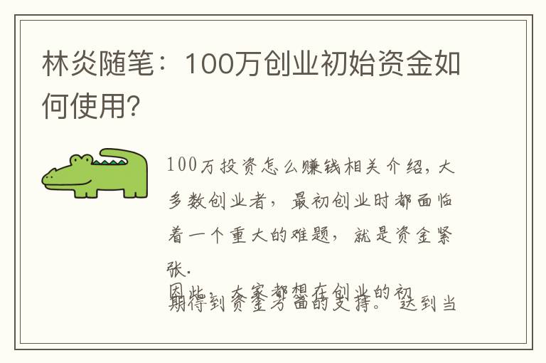 林炎随笔:100万创业初始资金如何使用?