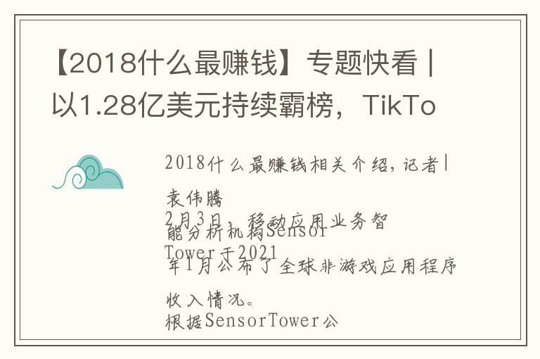 【2018什么最赚钱】专题快看 | 以1.28亿美元持续霸榜，TikTok仍为全球最赚钱非游戏APP