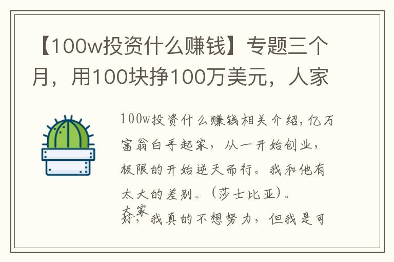 【100w投资什么赚钱】专题三个月，用100块挣100万美元，人家活该有钱