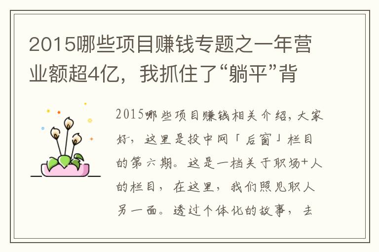 2015哪些项目赚钱专题之一年营业额超4亿,我抓住了“躺平”背后的百亿商机|后窗