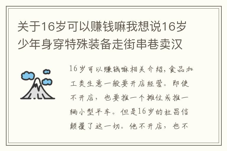 关于16岁可以赚钱嘛我想说16岁少年身穿特殊装备走街串巷卖汉堡,月入过万供自己上学