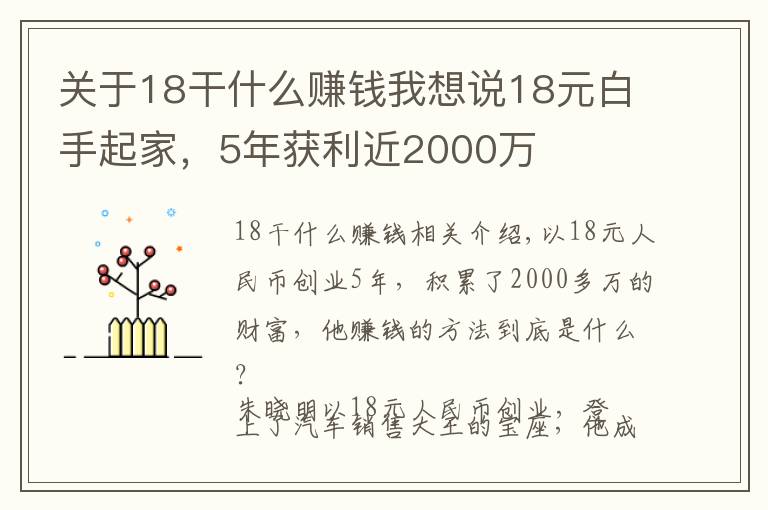 关于18干什么赚钱我想说18元白手起家,5年获利近2000万