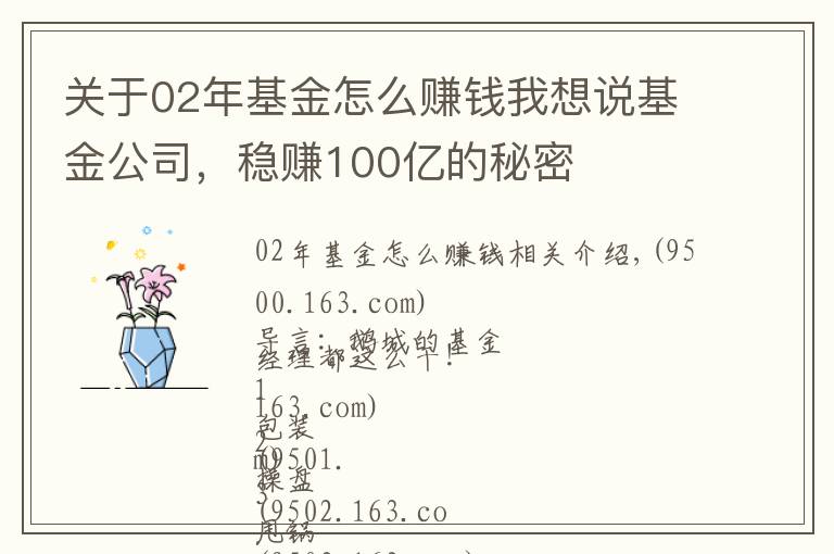 关于02年基金怎么赚钱我想说基金公司，稳赚100亿的秘密