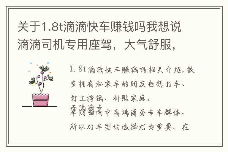 关于1.8t滴滴快车赚钱吗我想说滴滴司机专用座驾，大气舒服，20来万这两台档次最高！