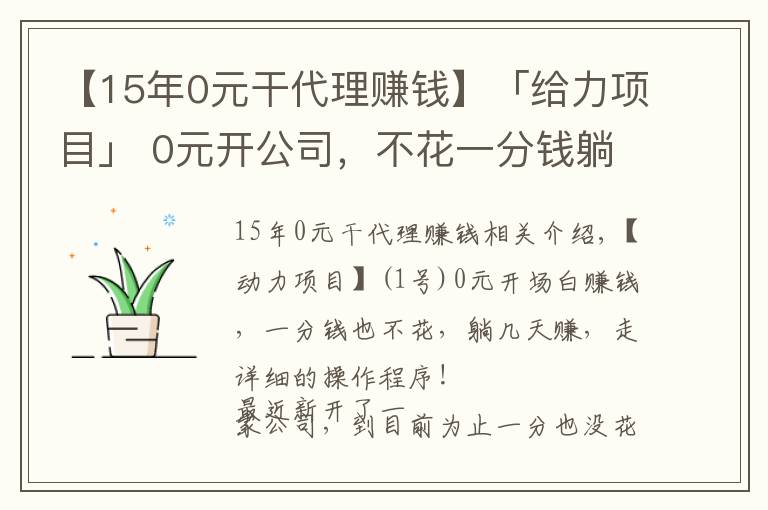 【15年0元干代理赚钱】「给力项目」 0元开公司，不花一分钱躺赚，详细流程