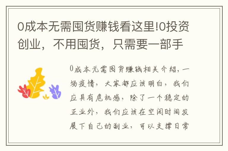 0成本无需囤货赚钱看这里!0投资创业,不用囤货,只需要一部手机就可以